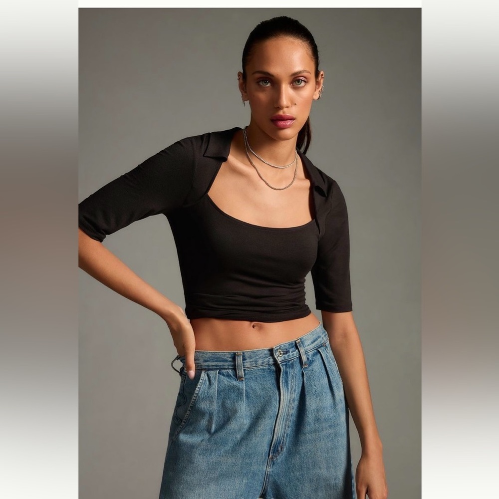 💙 Anthropologie Black Square Neck Top